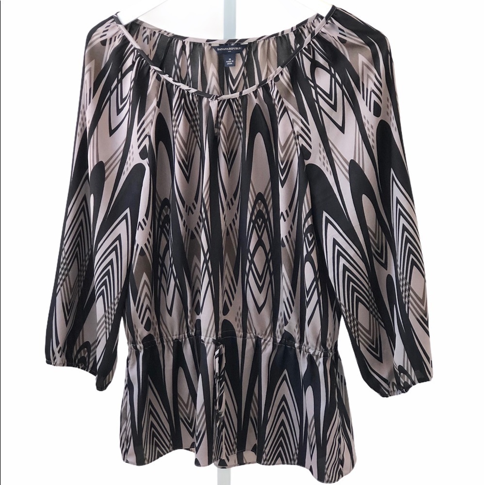 Banana Republic Women’s Geometric Long Sleeve Brown & Black Patterned Blouse M